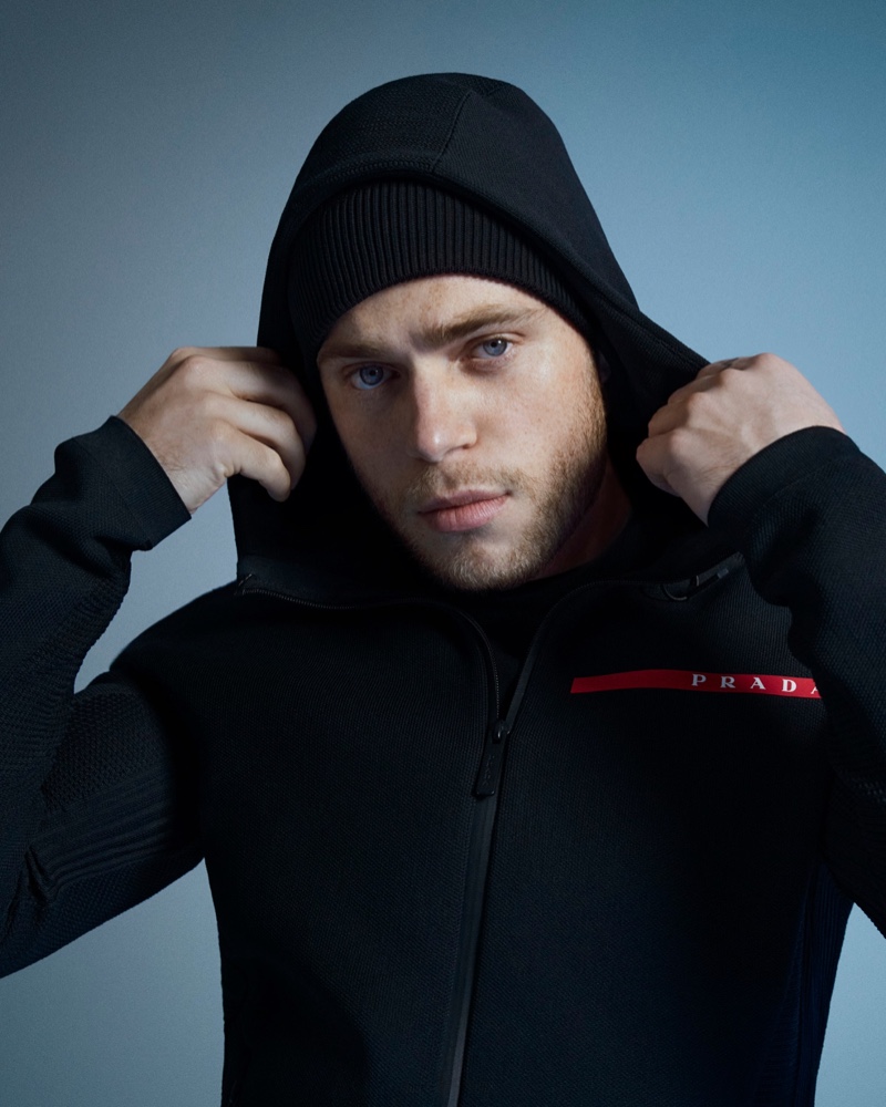 Vanina Sorrenti photographs Gus Kenworthy for Prada Linea Rossa's fall-winter 2020 campaign.