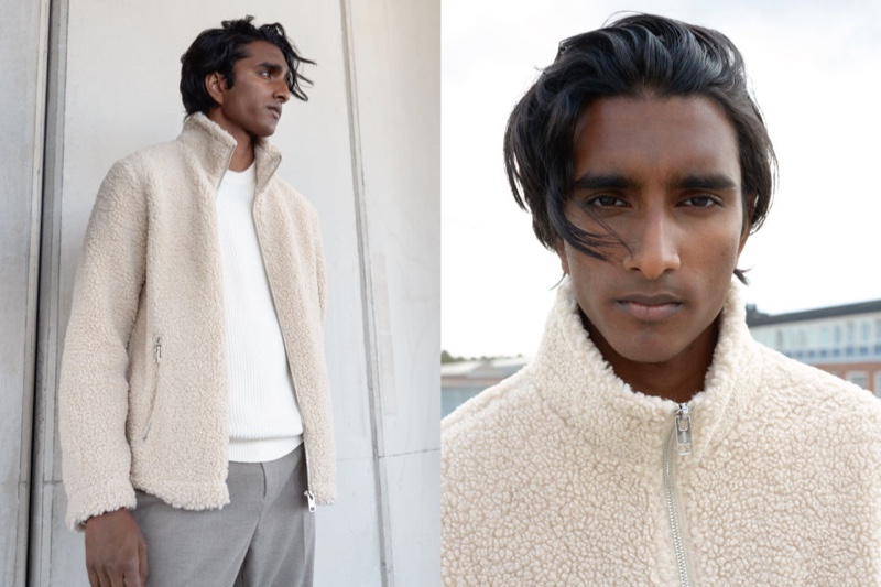 Jeenu Mahadevan dons a faux shearling jacket from H&M.