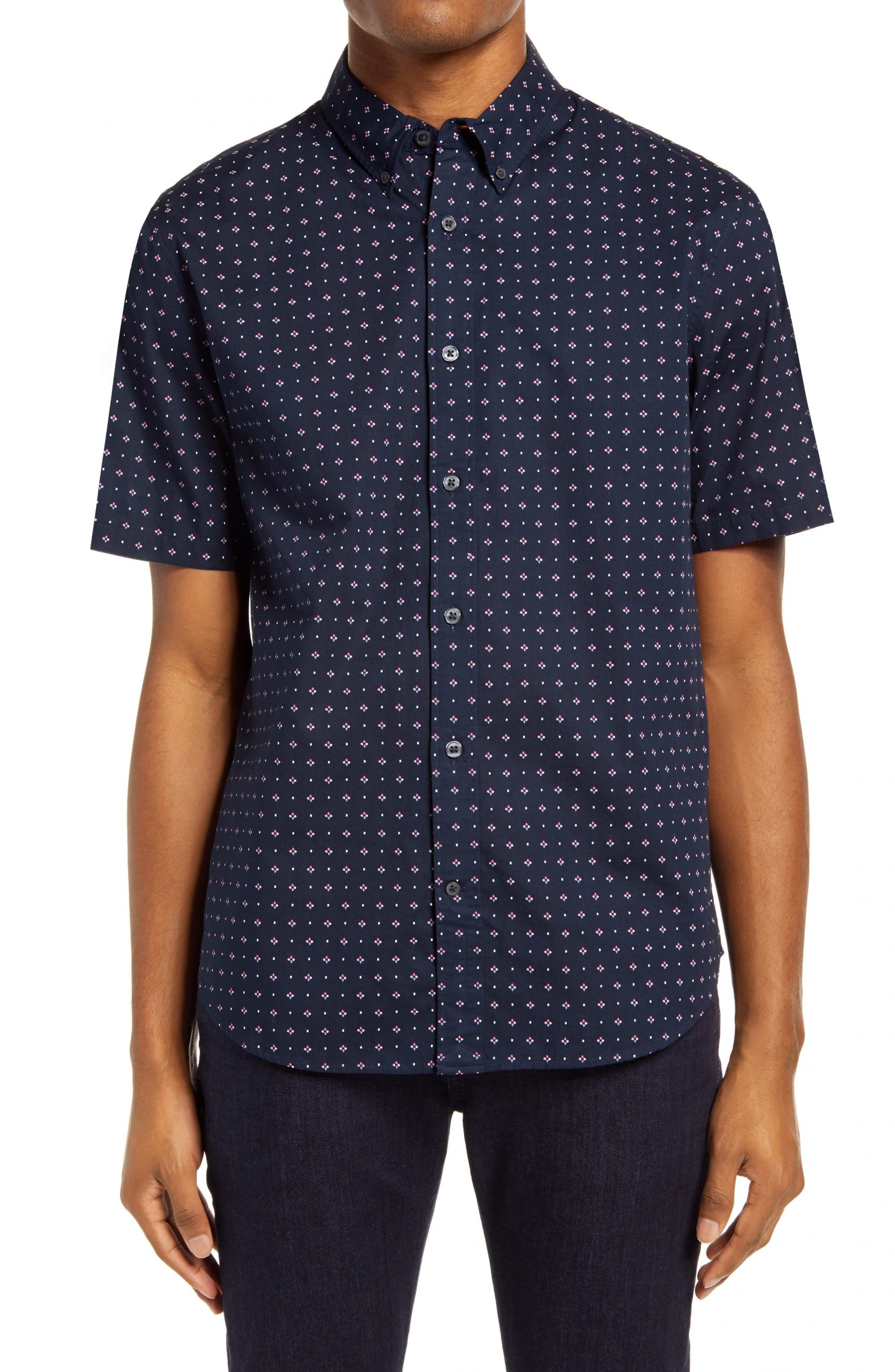 Men’s Club Monaco Slim Fit Floral Short Sleeve Button-Down Shirt, Size ...