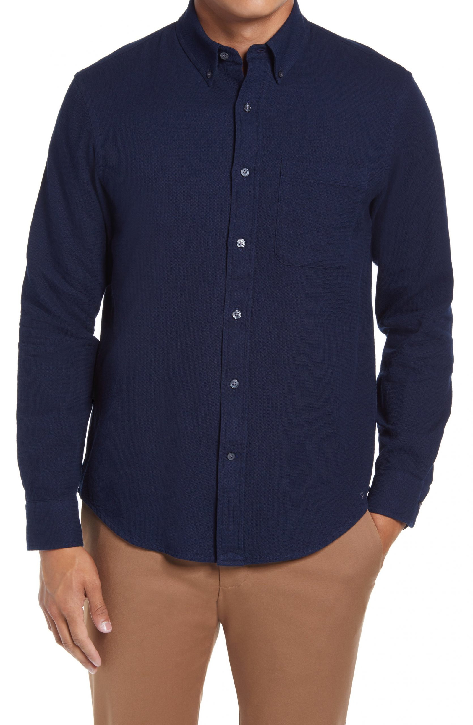 Men's Club Monaco Standard Fit Knit Button-Down Shirt ...