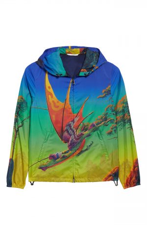 Men's Valentino Dragon At Dawn Windbreaker, Size 46 EU - Blue Men's Valentino Dragon At Dawn Windbreaker, Size 46 EU - Blue