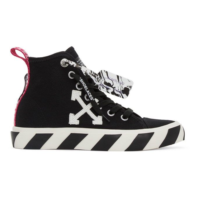Off-White Black and White Vulcanized Mid-Top Sneakers | The Fashionisto