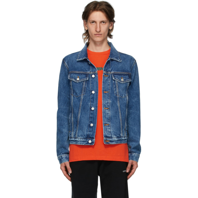 white and blue denim jacket