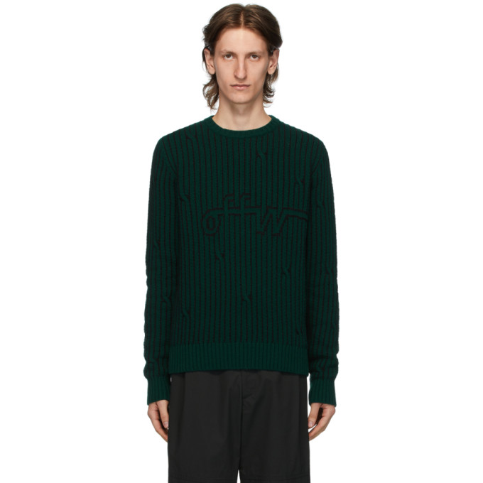 Off-White Green Intarsia Knit Sweater | The Fashionisto
