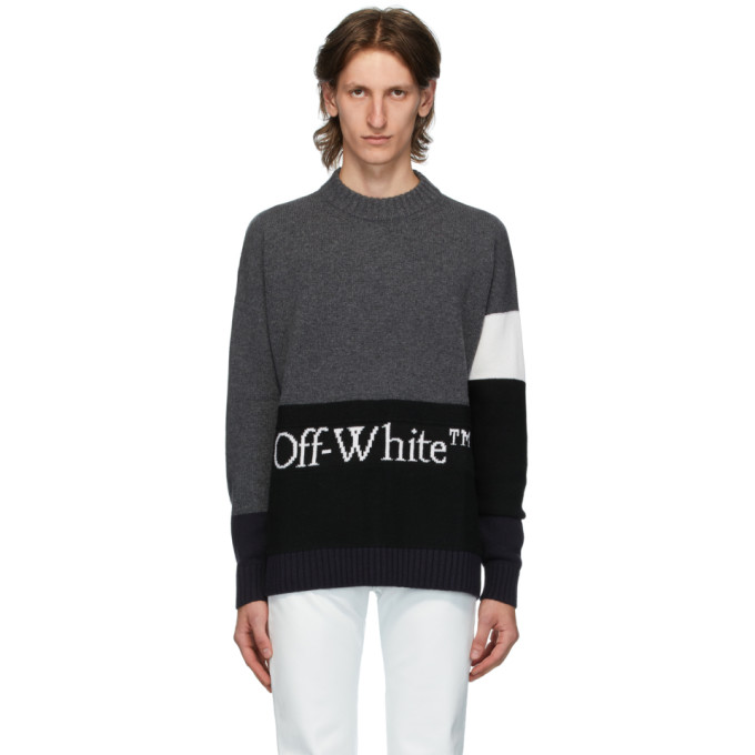 Off-White Grey Color Block Sweater | The Fashionisto