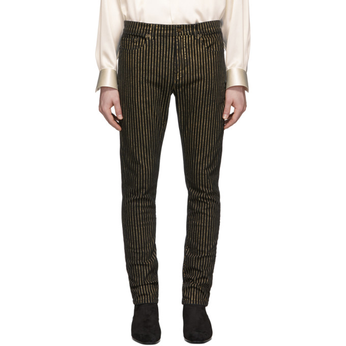 black jeans with gold stripe