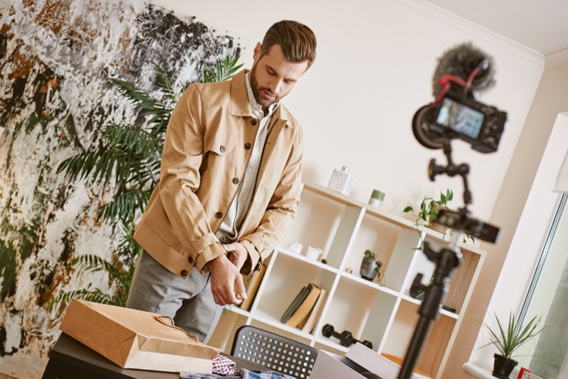 Style Vlogger Male Camera Trying Clothes On