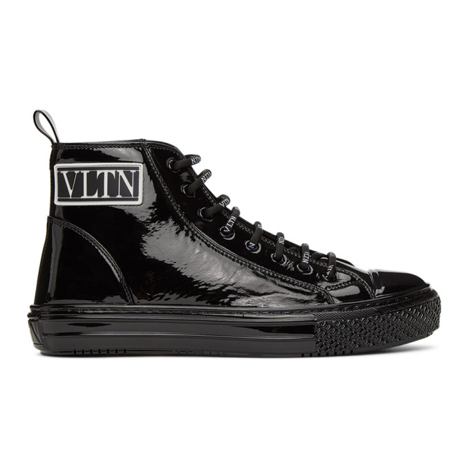 Valentino Black Valentino Garavani Patent VLTN High-Top Sneaker | The ...