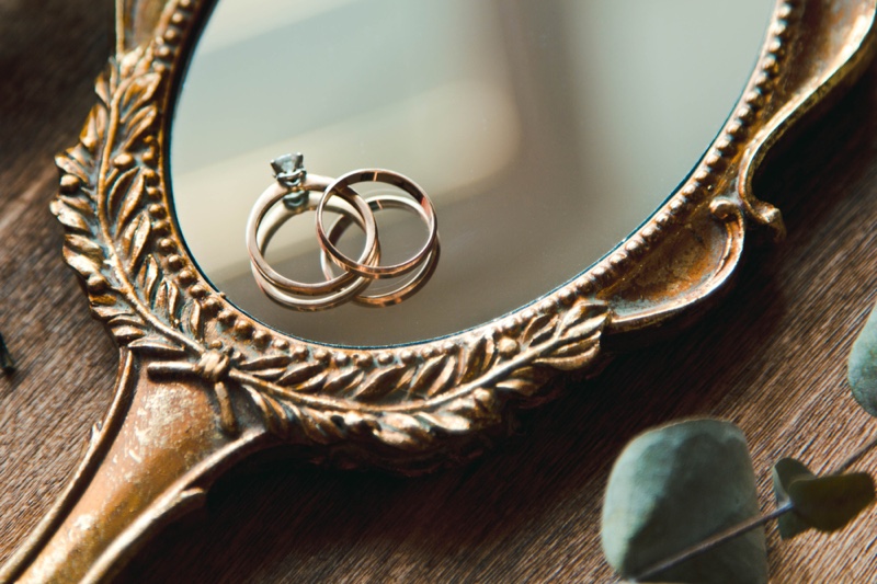 Wedding Rings Laying Vintage Antique Mirror