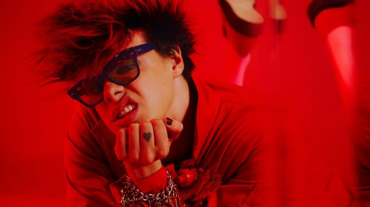 Front and center, Yungblud wears Ray-Ban's State Street sunglasses for the brand's Weird Collection campaign.