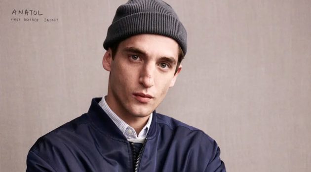 Anatol, Jonathan & Victor Don Zara Edition Essentials Crossing his arms, Anatol Modzelewski wears a navy bomber jacket from the Zara Edition collection.