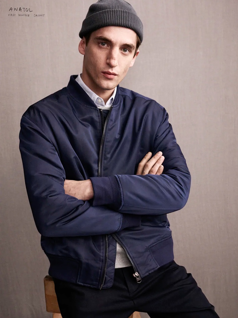 zara men's navy bomber jacket