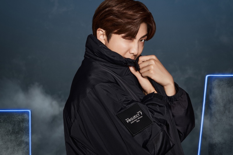 RM dons a FILA Project 7 padded jacket for the collection campaign.