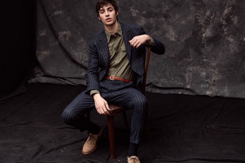 Front and center, Oscar Kindelan models a fall-winter 2020 look from Brunello Cucinelli.