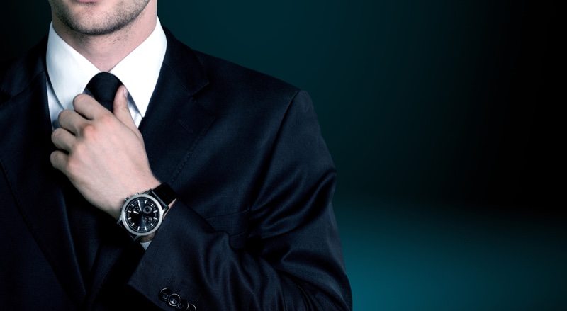 Closeup Man Suit Watch