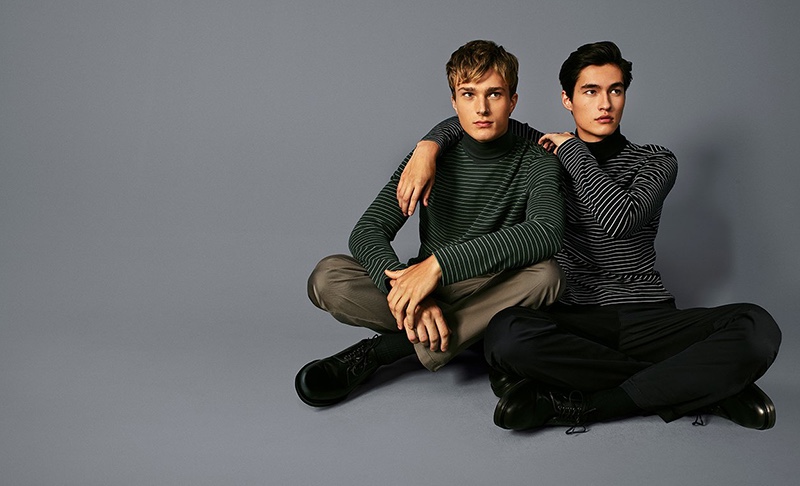 Models Cypress Hayunga and Douglas Dillon star in Club Monaco's holiday 2020 campaign.