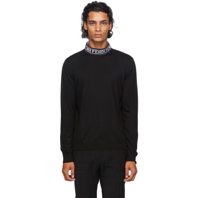 Fendi Black Wool Mock Neck Sweater | The Fashionisto