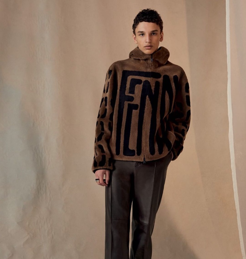 Front and center, Jethro Sapon models a Fendi look from the brand's fall-winter 2020 collection.