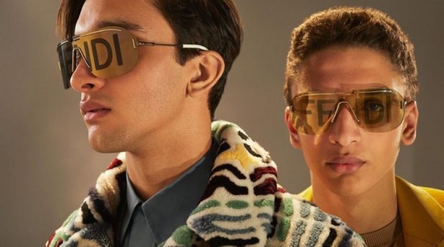 Brothers Noah & Jethro Inspire in Luxe Fendi Menswear Models Noah and Jethro Sapon wears statement sunglasses from Fendi's fall-winter 2020 collection.