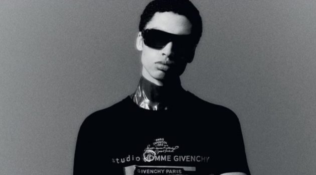 Sol is a Cool Vision for Givenchy Campaign Sol Goss dons a suit with a logo tee for Givenchy's fall-winter 2020 campaign.