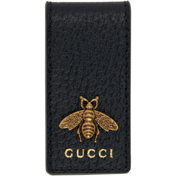 Gucci Black Leather Bee Money Clip 