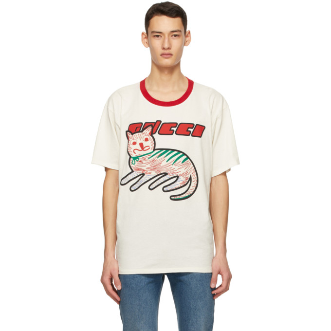 Gucci Off-White Cat Print Oversize T-Shirt | The Fashionisto