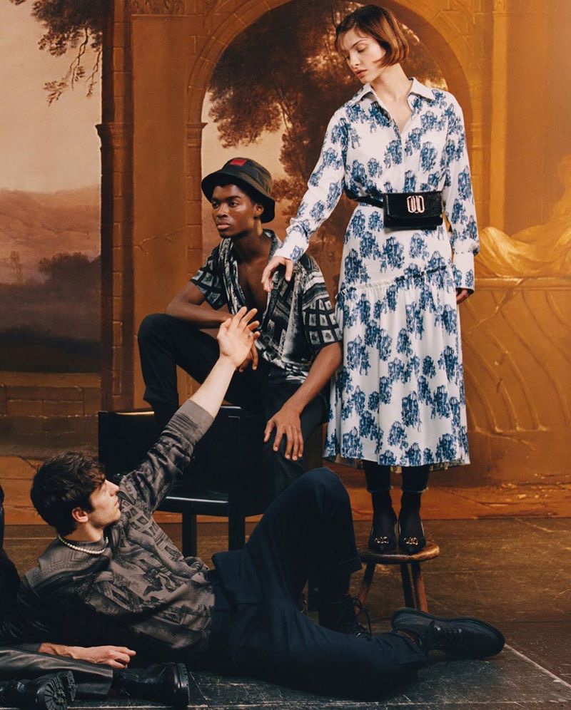 Models Andrés Sanjuan, Alton Mason, and Lera Abova appear in HUGO's fall-winter 2020 campaign.