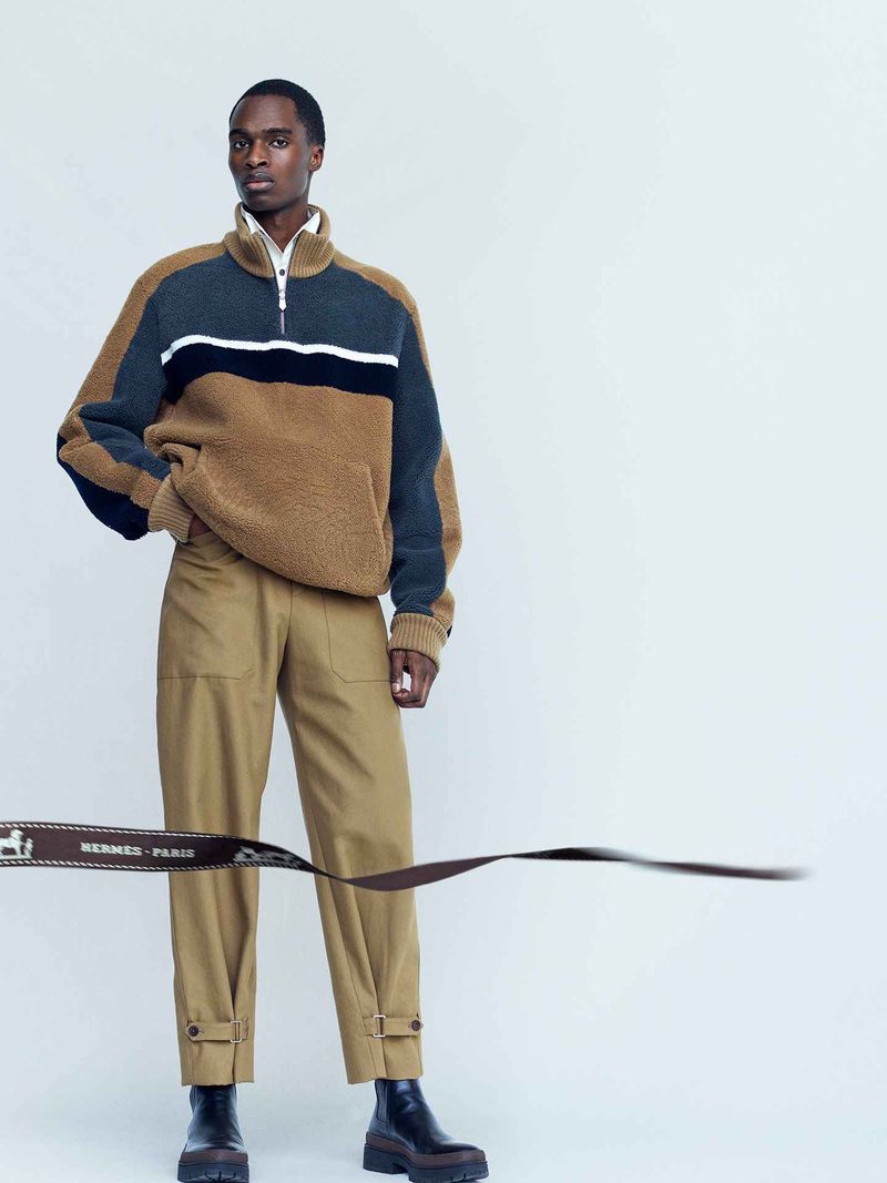 Hermès enlists model Bakay Diaby as one of the stars of its fall-winter 2020 men's campaign.