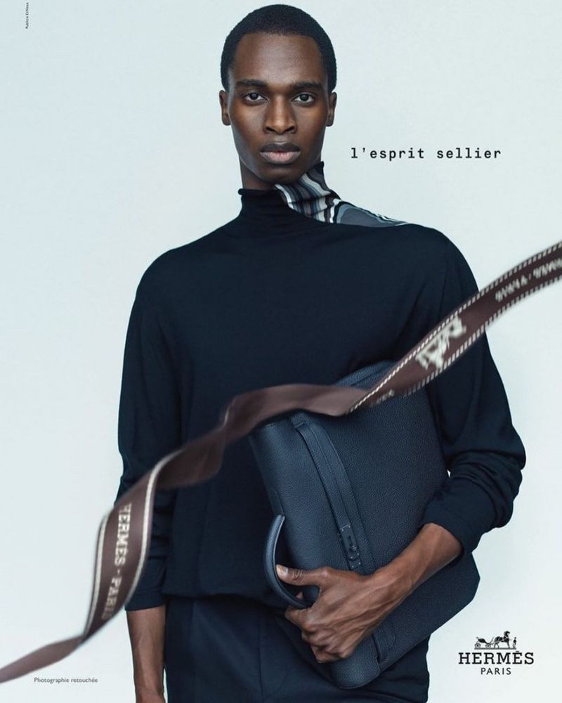 Front and center, Bakay Diaby stars in Hermès's fall-winter 2020 men's campaign.