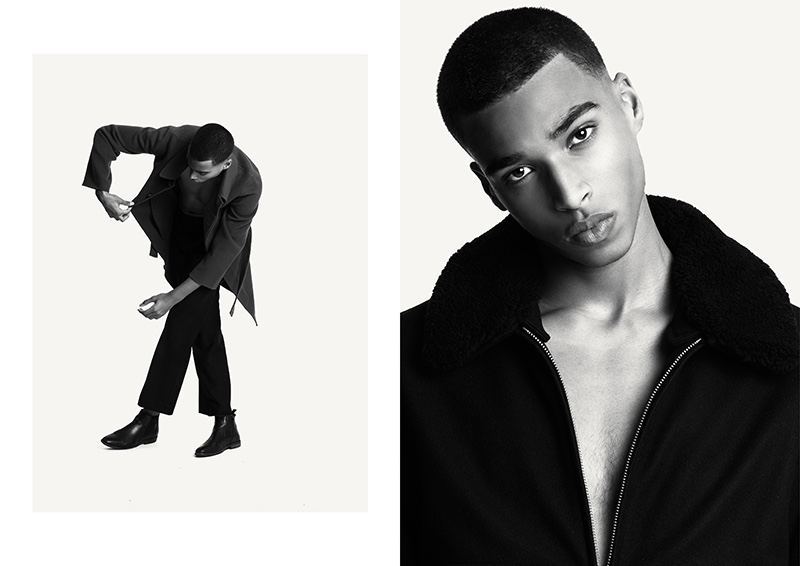 Appearing in studio images, Jerome wears fall looks from Sandro.