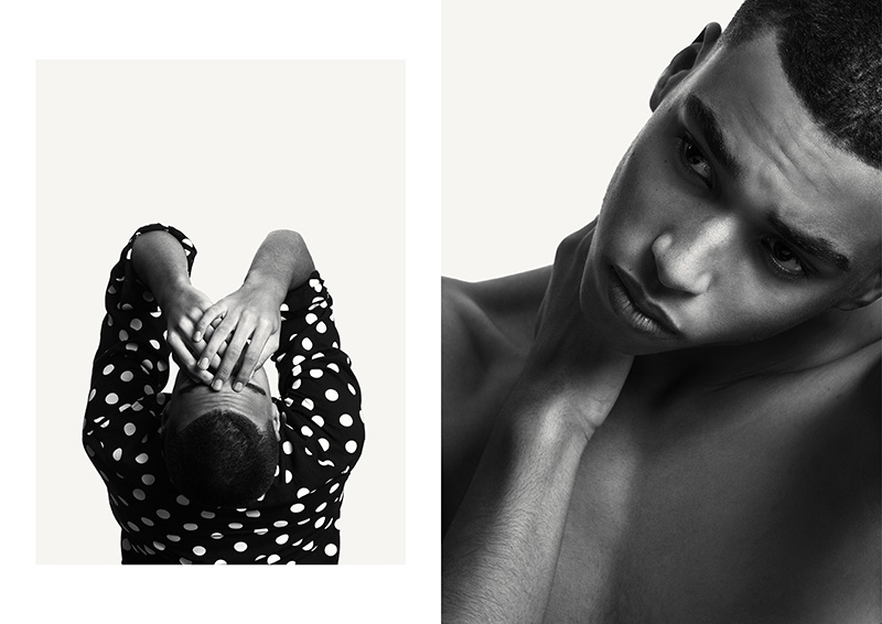 Showcasing his various angles, Jerome appears in black and white portraits.