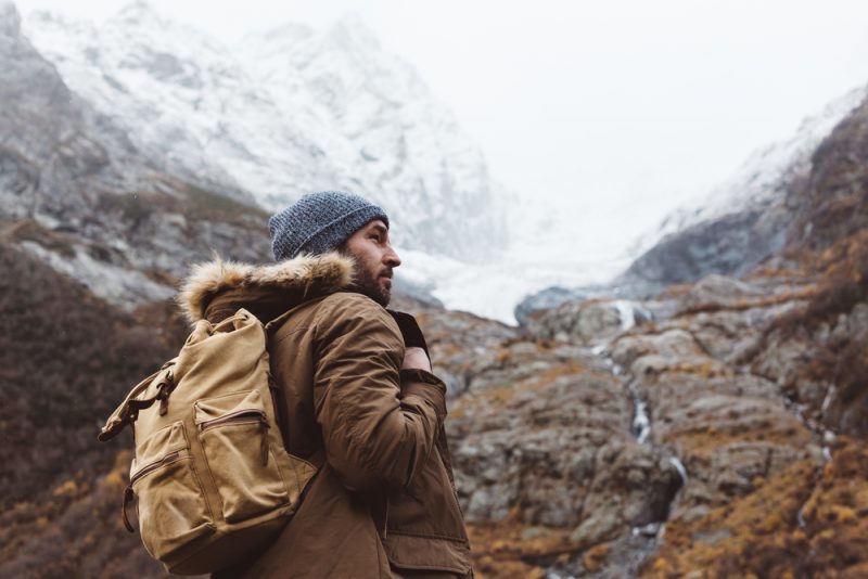 Man with Backpack Mountains