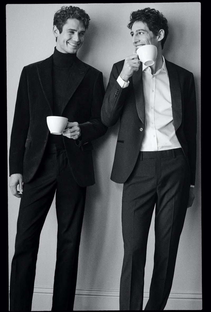 All smiles, models Arthur Gosse and Yorick Simon star in Mango's holiday 2020 campaign.