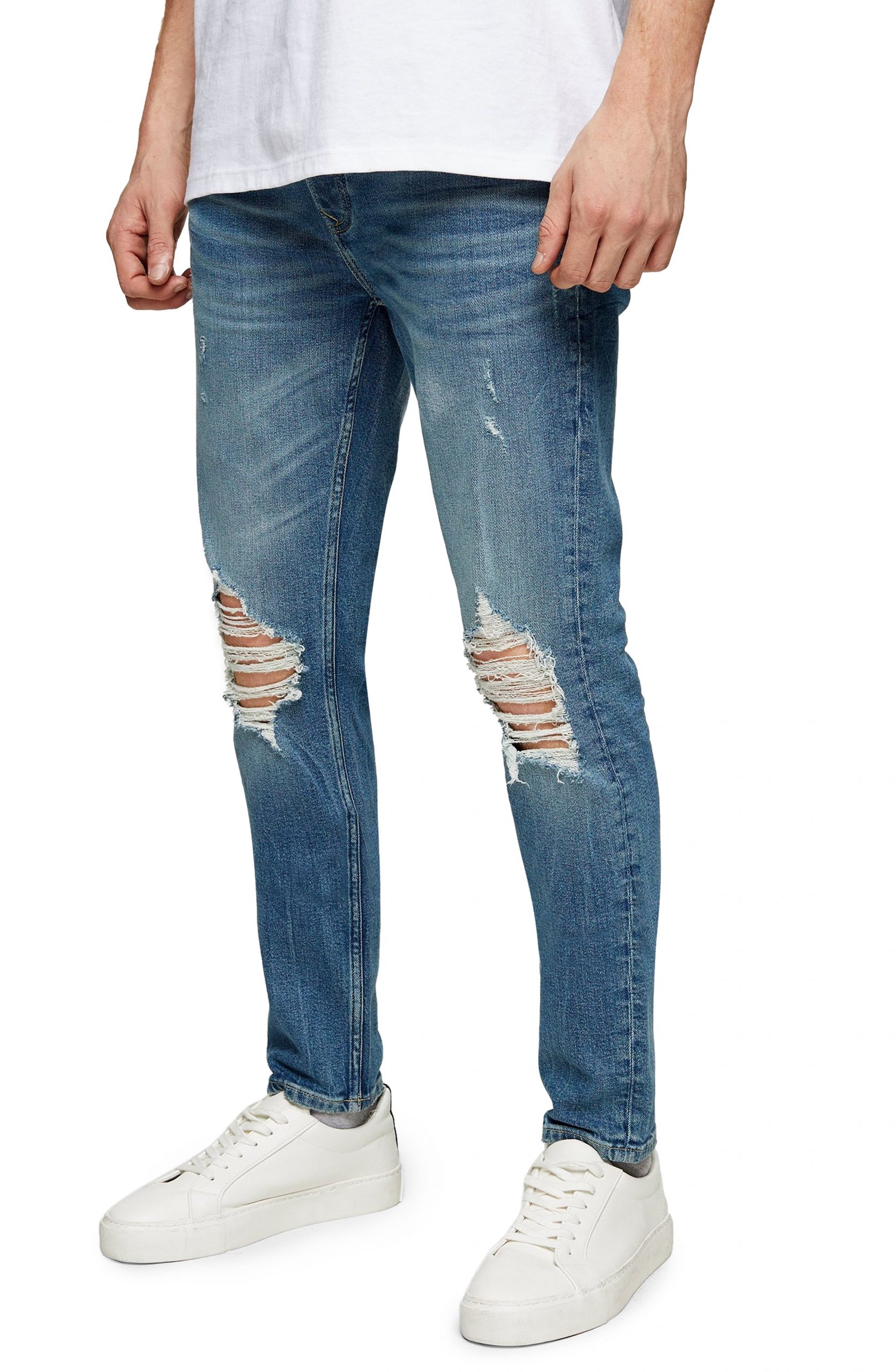 Men’s Topman Cast Skinny Fit Ripped Jeans, Size 30 x 32 - Blue | The ...