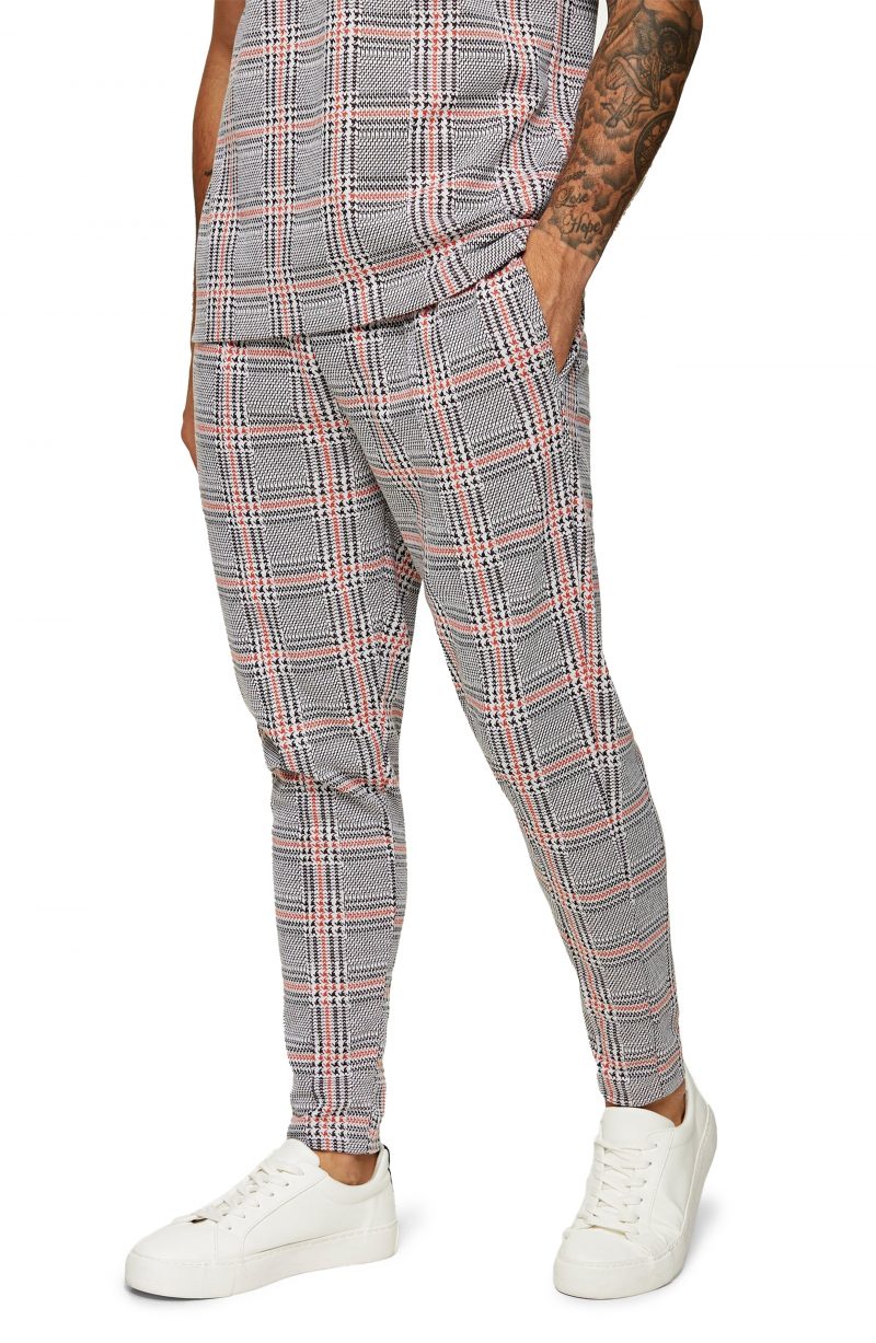 mens grey check joggers