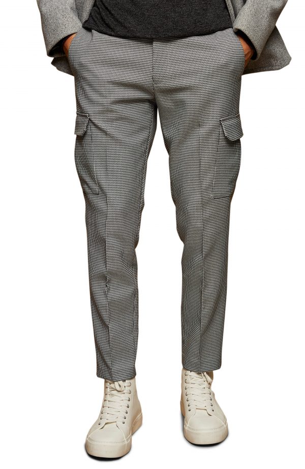 Men’s Topman Check Skinny Cargo Trousers, Size 28 x 32 - Grey | The ...