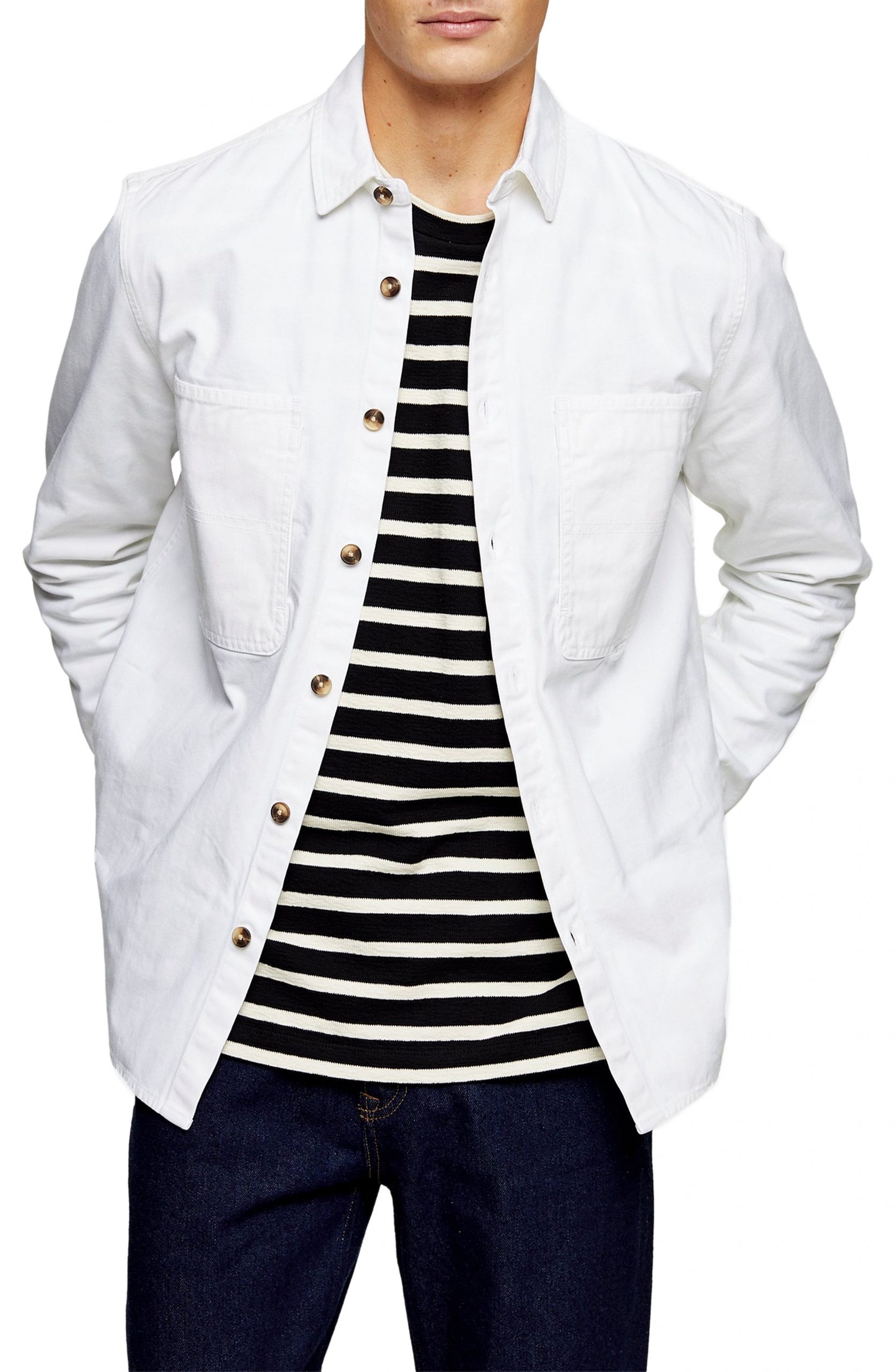 Men’s Topman Herringbone Shirt Jacket, Size Large - White | The Fashionisto
