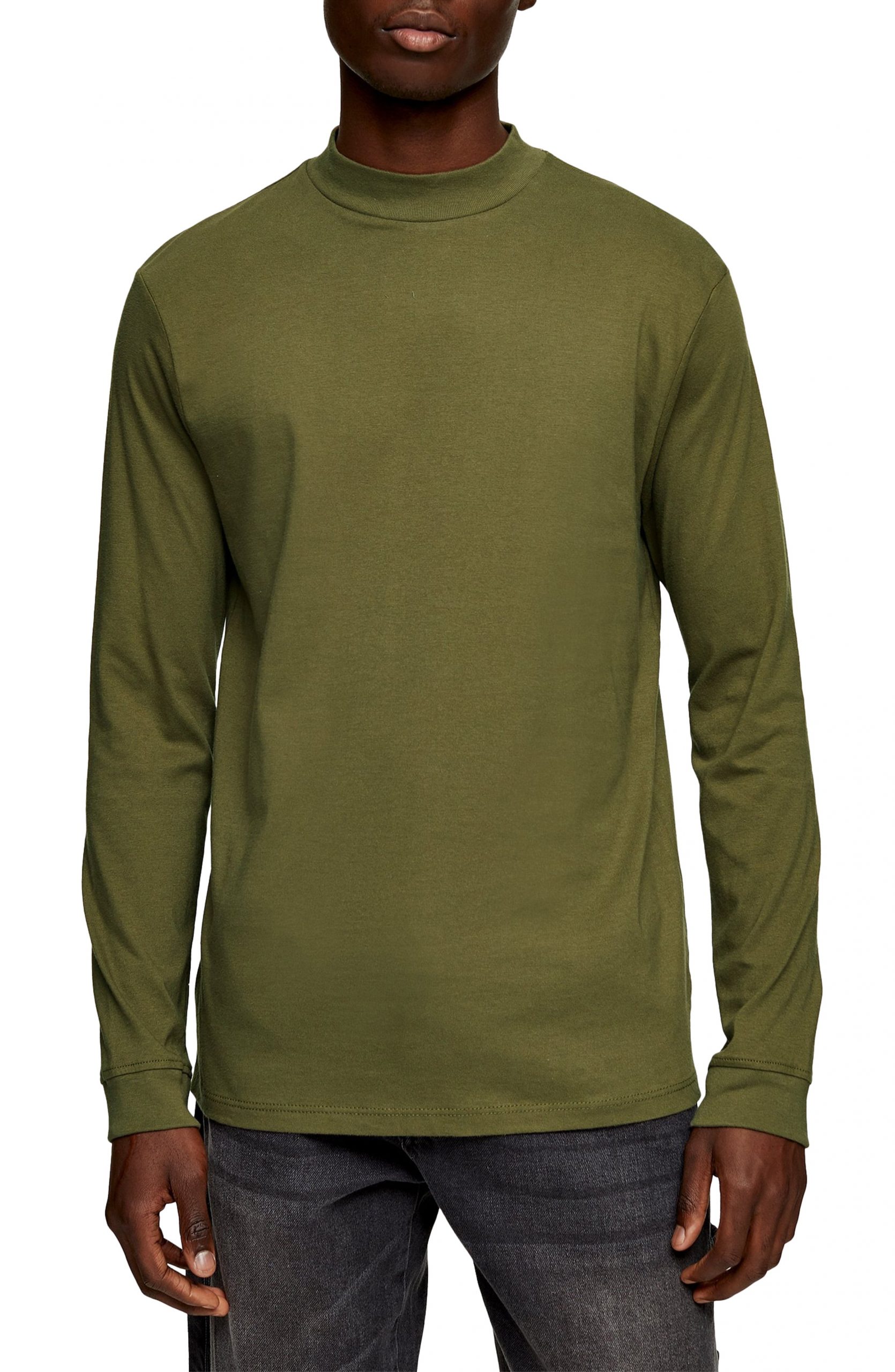 Download Men's Topman Mock Neck Long Sleeve T-Shirt, Size Large - Green | The Fashionisto
