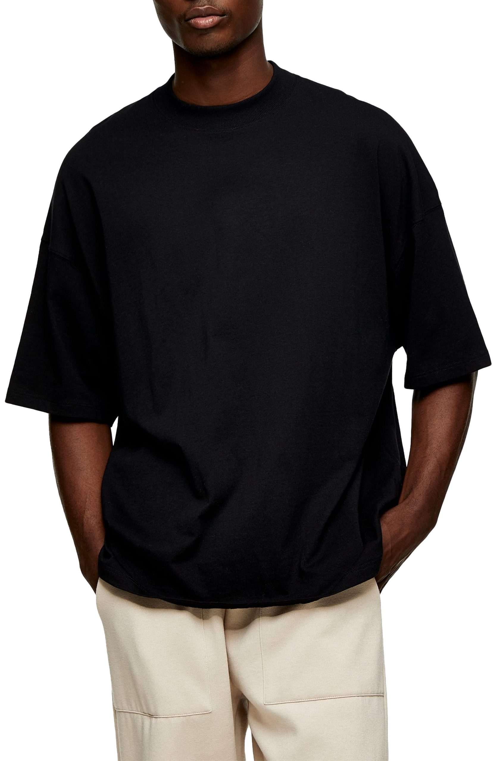 Men’s Topman Oversize Mock Neck T-Shirt, Size Large - Black | The ...