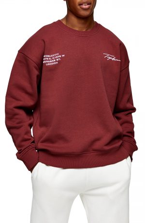 Men's Topman Signature Graphic Sweatshirt, Size Large - Burgundy Men's Topman Signature Graphic Sweatshirt, Size Large - Burgundy