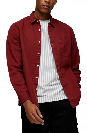 Men's Topman Slim Fit Button-Up Shirt, Size Large - Burgundy Men's Topman Slim Fit Button-Up Shirt, Size Large - Burgundy