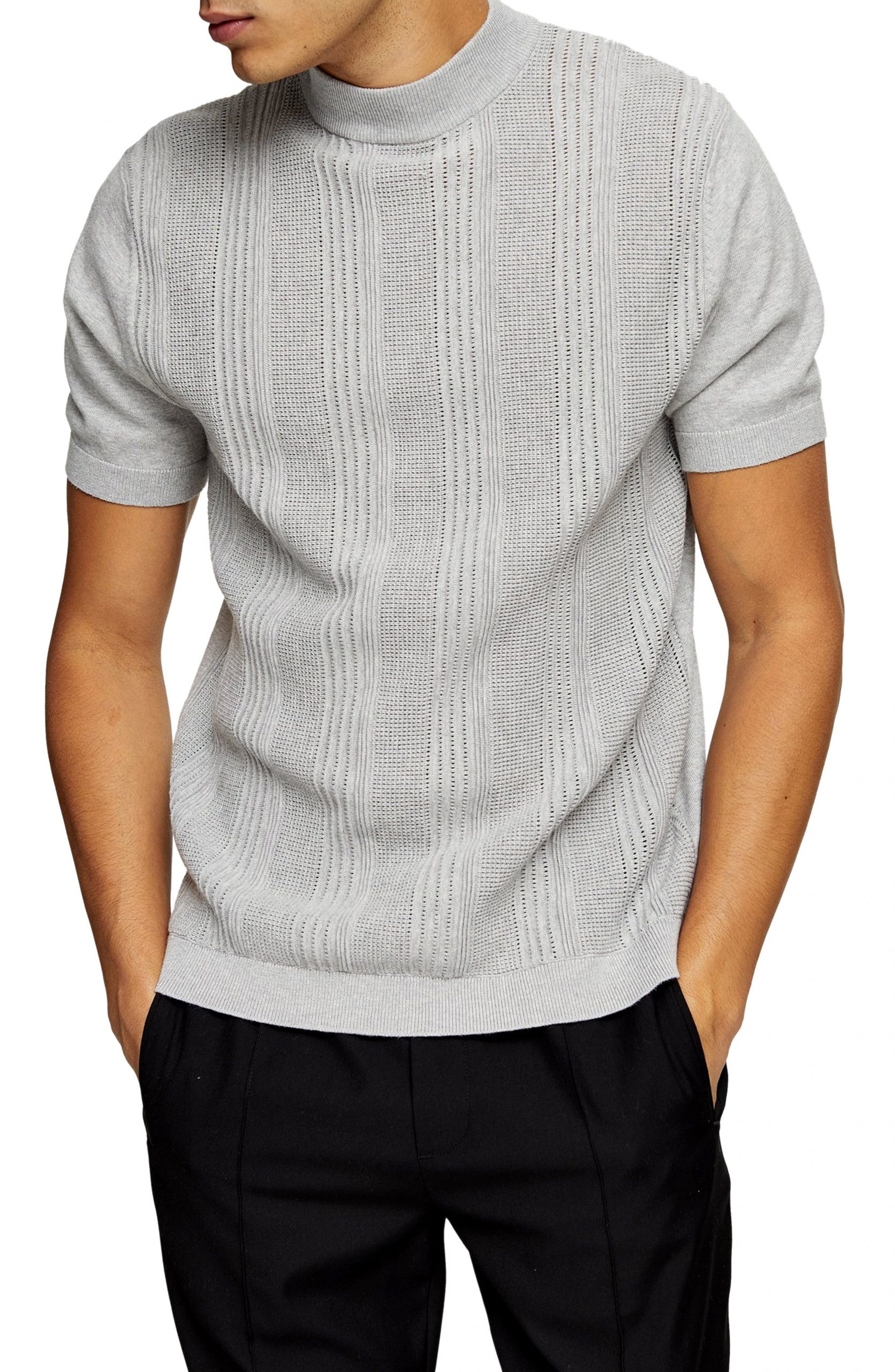mens short sleeve mock neck sweater