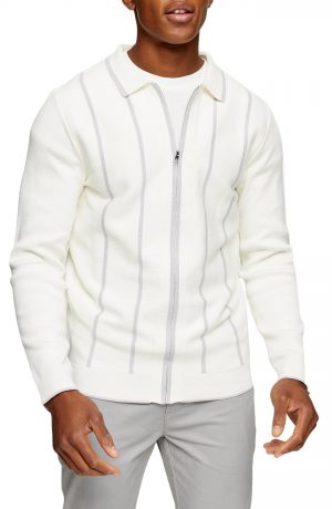 Men's Topman Stripe Zip Cardigan, Size Large - Metallic Men's Topman Stripe Zip Cardigan, Size Large - Metallic