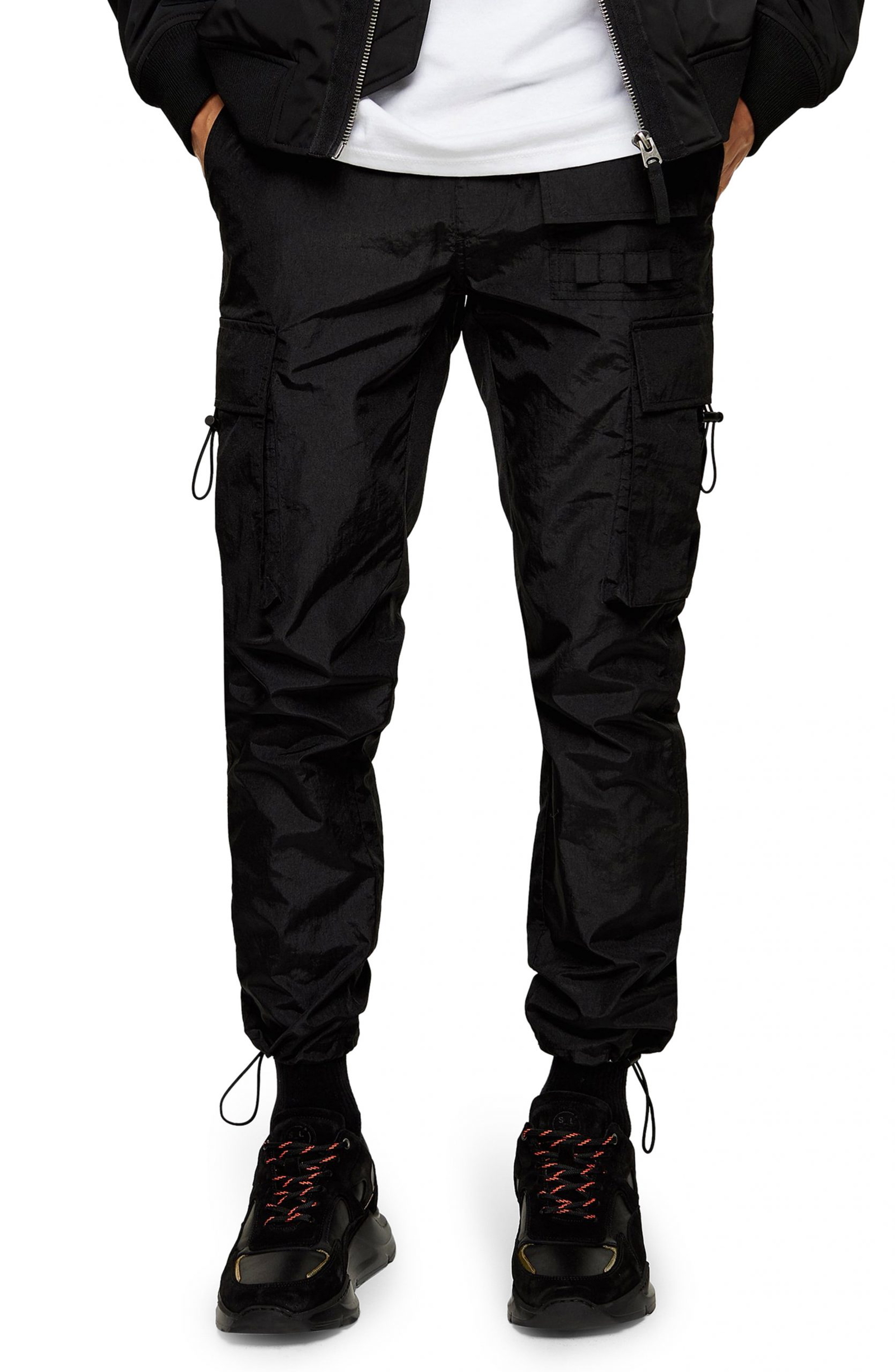 slim cargo pants mens black