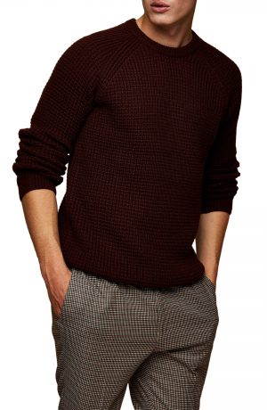 Men's Topman Waffle Crew Sweatshirt, Size Large - Burgundy Men's Topman Waffle Crew Sweatshirt, Size Large - Burgundy