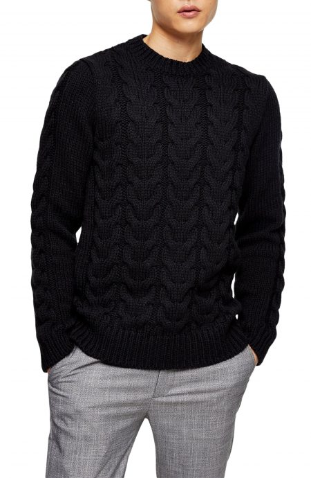 Men’s Topshop Cable Knit Sweater, Size Large - Blue | The Fashionisto