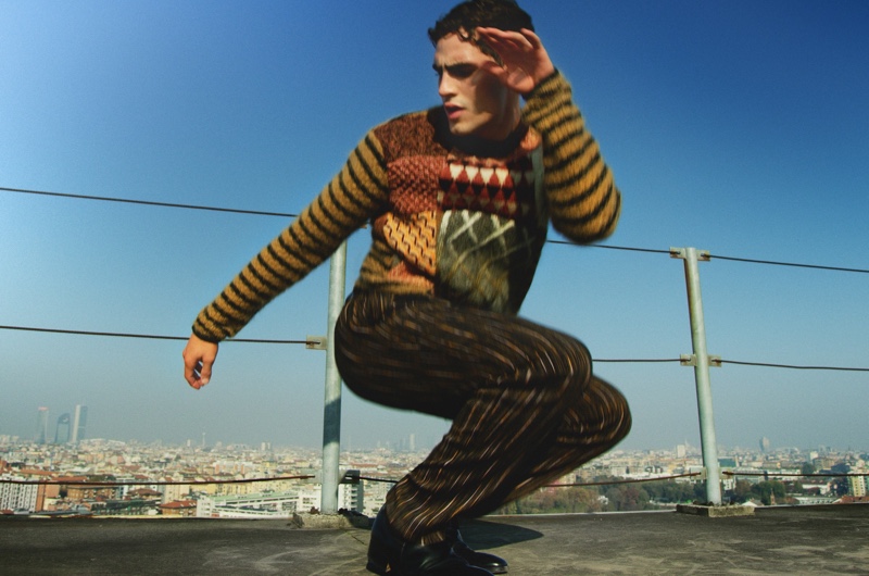 Performing choreography by Liam Lunniss, Jhonattan Burjack appears in Missoni's winter 2020 campaign.