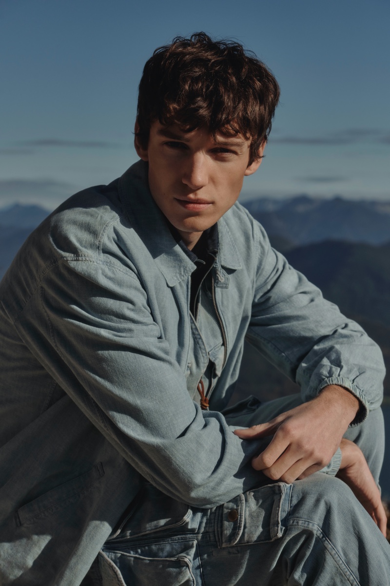 Sporting denim, Jakob Zimny shows off a look from Mytheresa's POLO Ralph Lauren capsule collection.