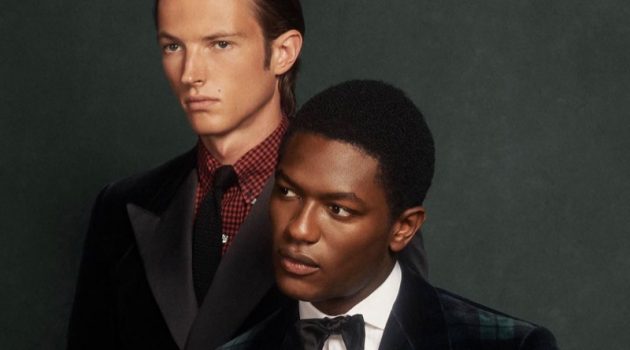 Abel, Hamid, Phillip + More Inspire in Holiday Looks from POLO Ralph Lauren Models Abel van Oeveren and Hamid Onifade sport dashing dinner jackets from POLO Ralph Lauren.