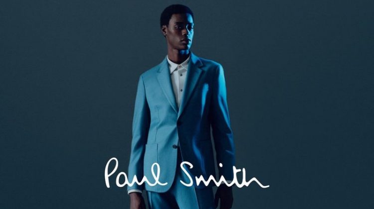 Babacar N'doye dons a sharp suit for Paul Smith's fall-winter 2020 men's campaign.